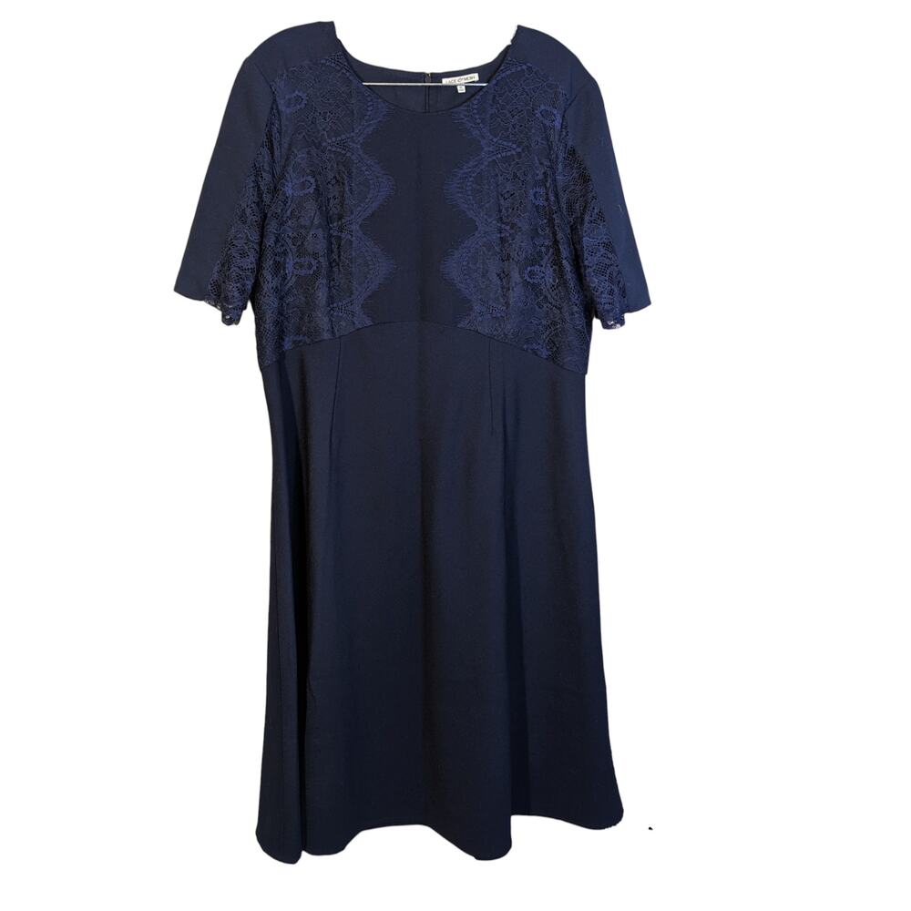 Modcloth Lace & Mesh Navy Blue Short Sleeve Knee Length Modest Casual Dress XL
